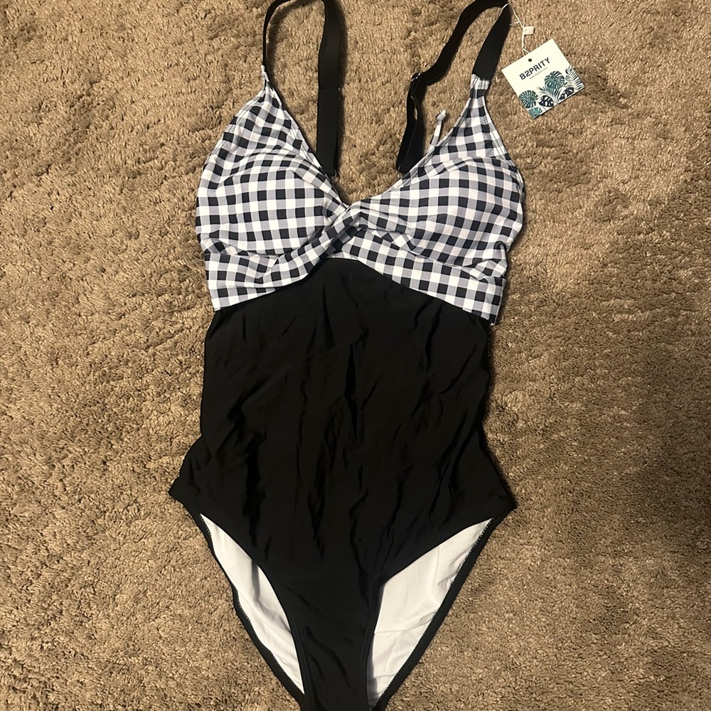 NWT Gingham Black Womens One Piece Swimsuit